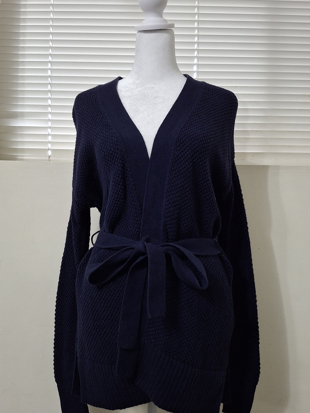 GAP For Good Women’s Navy Blue Belted Open-Front Knit Cardigan Sweater Size XS